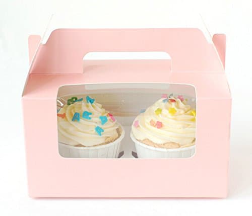 Set of 12 Portable Cupcake Boxes Containers with PVC Window/Cardboard Insert-2 Holders (Pink)