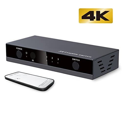 HDMI Switch 3x1 3 Port Splitter Supports 4K Full HD1080p 3D with IR Remote Metallic Shell (1 Pack)