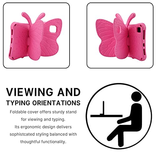 iPad 10.2 Butterfly Case with Kickstand - Lightweight EVA Full Body Drop Protective Rugged Shockproof Case for Kids (Rose)
