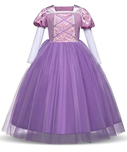 LENSEN Tech Princess Rapunzel Dress Cosplay Party Long Sleeve Costume (Purple, 4T)