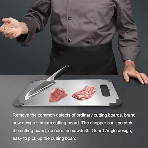 Titanium Cutting Board, 2026 New Upgrade 100% Pure Titanium Cutting Boards for Kitchen, Latest Thickened Version Thickness 0.06IN, Double-Sided Available Belt Guard Angle (11.8IN X 7.9IN)