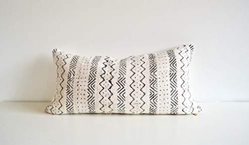 Black and White Vintage African Mudcloth Pillow Cover Lumbar 12x24