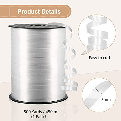 White Curling Ribbon, 500 Yard White Ribbon, Curling Ribbon for Gift Wrapping, Balloon Ribbon, Balloon String, Curly Ribbon, Thin Ribbon, 3/16" Gift Ribbon for Baby Shower, Christmas