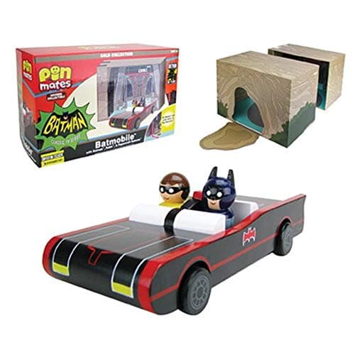 Pin Mates Batman Classic Tv Series Batmobile With Batman And Robin Wooden And Papercraft Batcave - Convention Exclusive