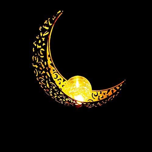 Garden Solar Moon Lights,2 Pack Crackle Glass Globe Antique Brass Metal Stake Warm White Moon Lights,Outdoor Waterproof for Lawn Patio Yard Wedding Party Decor Lantern Light