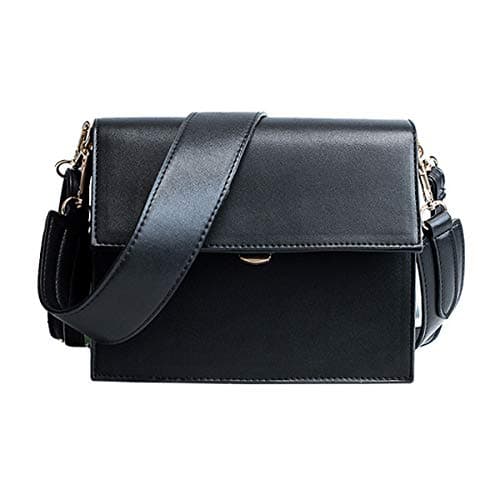 Editha Women Solid Color PU Leather Cross Body Bag Small Square Flap Bag Adjustable Shoulder Bag Purse Black