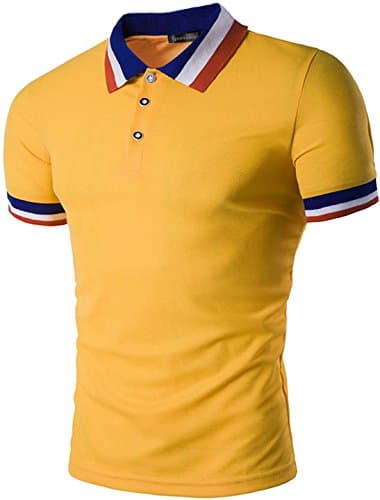 Sportides Mens Polo Shirts Contrast Collar Golf Tennis Short Sleeve Shirt Tops JZA048 Orange L