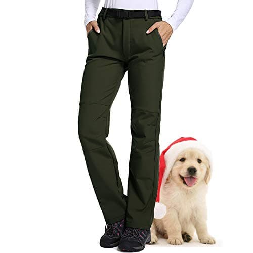 Asfixiado Waterproof Pants Women Snow Ski Fleece-Lined Insulated Winter Outdoor Softshell Hiking Camping Travel#209 Army Green-XL 36