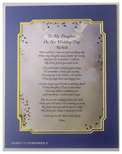 NAMES TO REMEMBER What's in a Name? "To My Daughter On Her Wedding Day Poem Personalized Gift w/Dual Matte Border