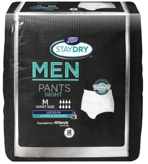 Boots Staydry Men Night Pants Medium - 10 Pants, White
