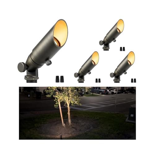 Gardenreet Brass Landscape Lighting - Outdoor Low Voltage Spotlights Wired, MR8 Low Light 12V LED Uplights, Waterproof Spot Lights, Bronze for Outside Shrub Without Bulb (4 Pack)