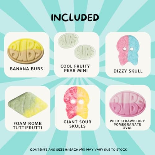 Bubs Swedish Candy, Sweet and Sour, Original Swedish Candy, Sweet and Sour Mix, Bubs Candy, Vegan, Gluten free, Bubs Skulls, Bubs Ovals, Goody, Assorted Mix Made in Sweden, Gummy Candy