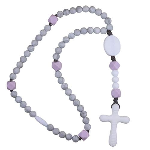 Chews Life Marble & Lilac Rosary | Silicone Teething Rosary | Boys' or Girls' Baptism or Mass Toy