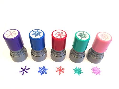 SNOWFLAKE Pre-inked Rubber Stamps - 5 pc - Assorted Colors - Christmas Holiday Craft Scrapbooking