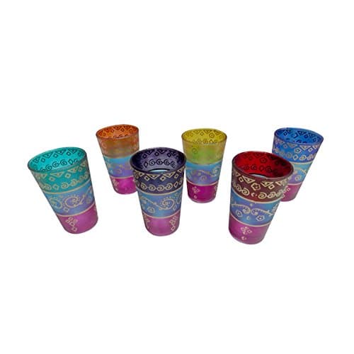 6 Piece Set of Frosted Artisan Moroccan Tea Glasses Cup Shot Wine Tumbler