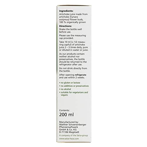 Salus Artichoke Organic 100% Pure Fresh Plant Juice 200 ml