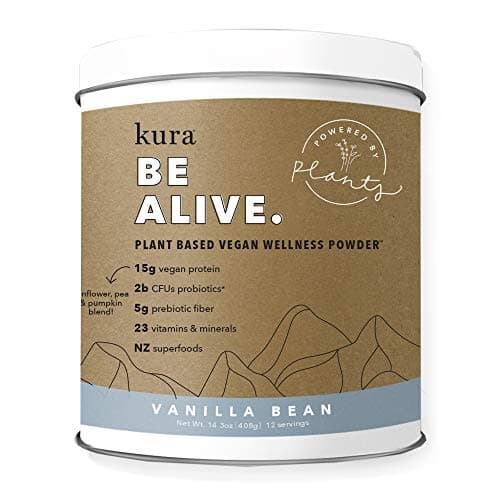 Kura Plant Based Protein Wellness Powder, Vanilla Bean, 15g Protein, 23 Vitamins & Minerals, Nz Superfoods, Non-GMO, Gluten Free, Stevia Free, New Zealand Born (14.3 Oz)