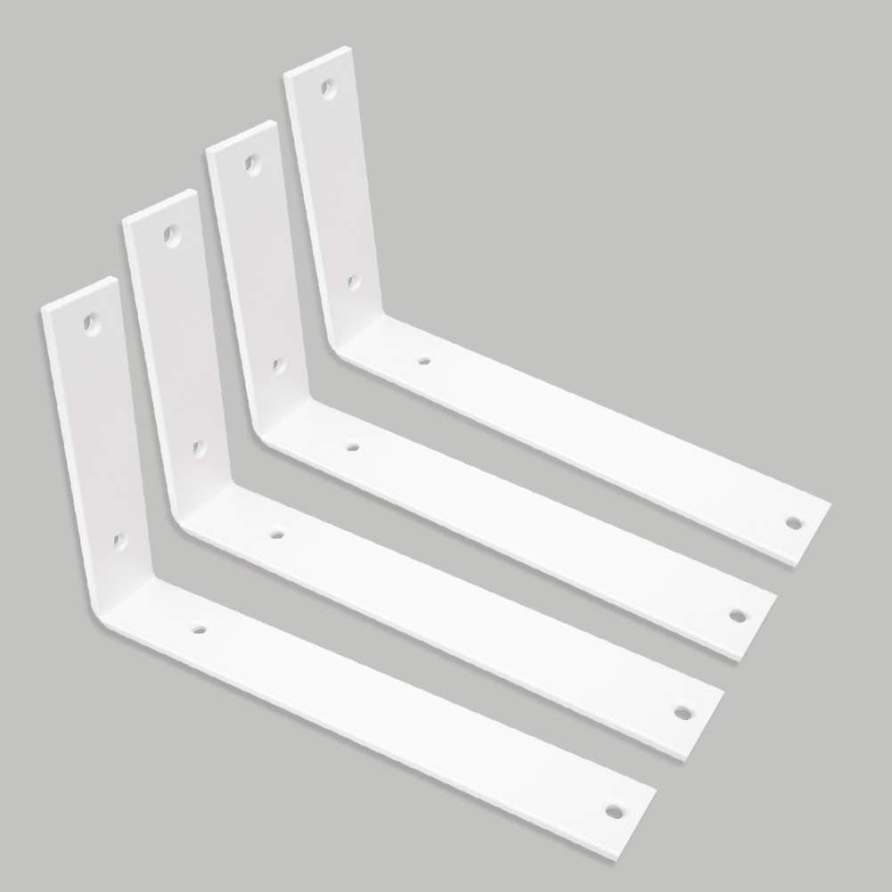 Shelf Brackets 10 Inch L Brackets Heavy Duty White Wall Brackets for Shelves Rustic Industrial Metal Wall Hanging Bracket for DIY Opening Shelves Screws Included