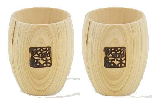 Japanese Hinoki Sake Cup Round Design, Guinomi, set of 2