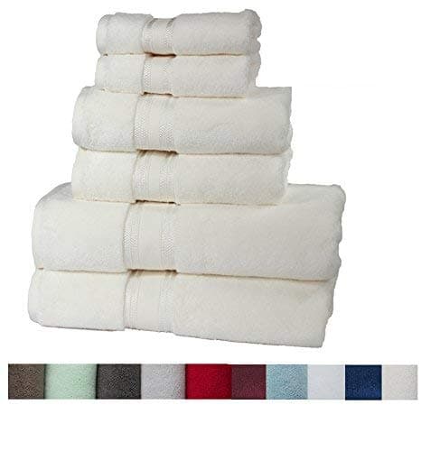 Casa Lino Quick Dry Super Zero Twist 6 Piece Bath Towel Set 7 Star Hotel Luxury Collection, 2 Bath Towel 28x54, 2 Hand Towel- 16x28, Face Towel- 13x13 (Ivory)