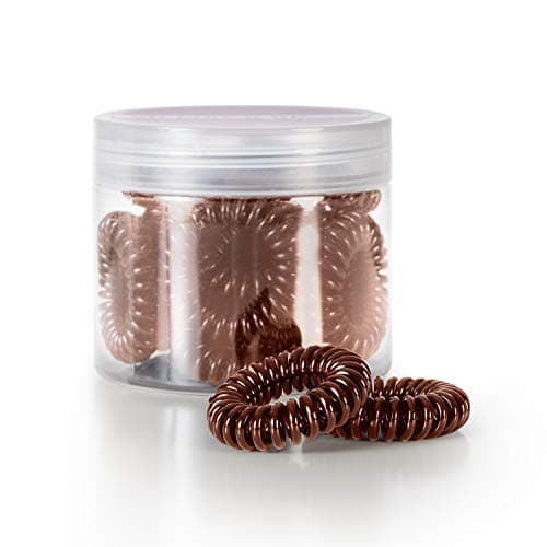 Spiral Hair Ties by All Glown Up - Traceless, No Crease, Elastic Telephone Cord Hair Ring - 12 Count (Brown)