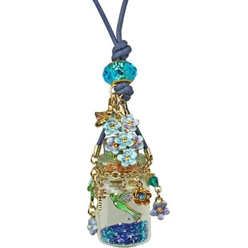 Kirks Folly Forget Me Not Hummingbird in a Bottle Necklace goldtone