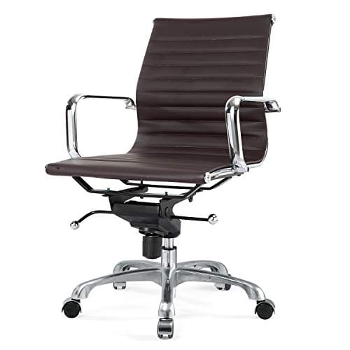 Mid Back Support with Arm Rest Office Ergonomic, Adjustable Swivel Vegan Leather Desk, Receptionist Chairs-Brown