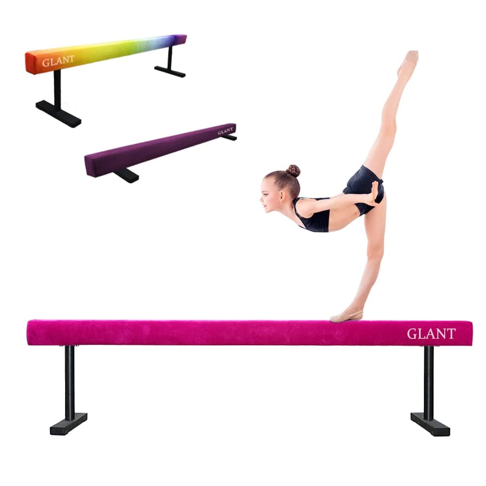 GLANT 6ft/8ft Adjustable Balance Beam,High-Low Floor Beam Suede Gymnastics Equipment, Gymnastics Beam with Legs for Training, Practice, Physical Therapy and Home Training