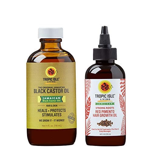 Tropic Isle Living Jamaican Strong Roots Red Pimento Hair Growth Oil + Jamaican Black Castor Oil 4oz Set