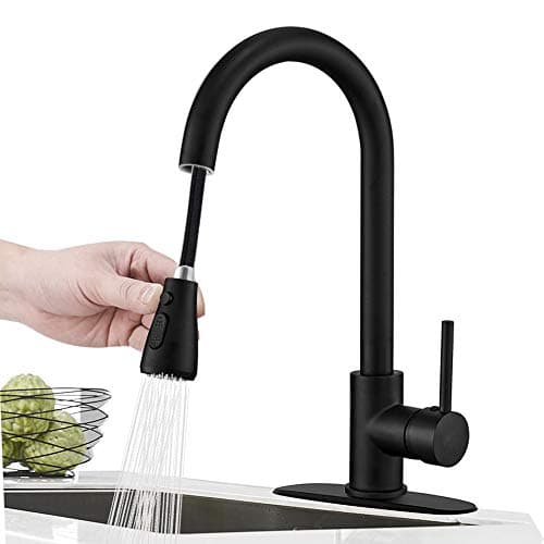 Hoimpro Commercial High-Arc Single Handle Kitchen Sink Faucet With Pull Out Sprayer, Modern Rv kitchen Faucet With Pull Down Sprayer, 3 Function Touch on Water Faucet, Brass/Matte Black(1 or 3 Hole)