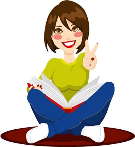 Cartoon Girl Carpet Book Studying Exams Victory Sign Car Bumper Sticker Decal 4" x 5"