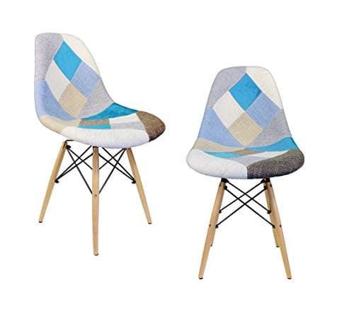 CozyBlock Mid-Century Modern Woven Fabric Upholstered Accent Side Dining Chair with Beech Wood Eiffel Legs Set of 2 (Patch)
