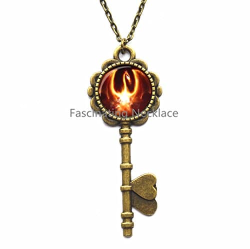 Black Phoenix Key Necklace Glass Key Pendant Fantasy Fire Bird Jewelery Glass Cabochon Key Necklace bijouterie Movie Jewelry,AQ138