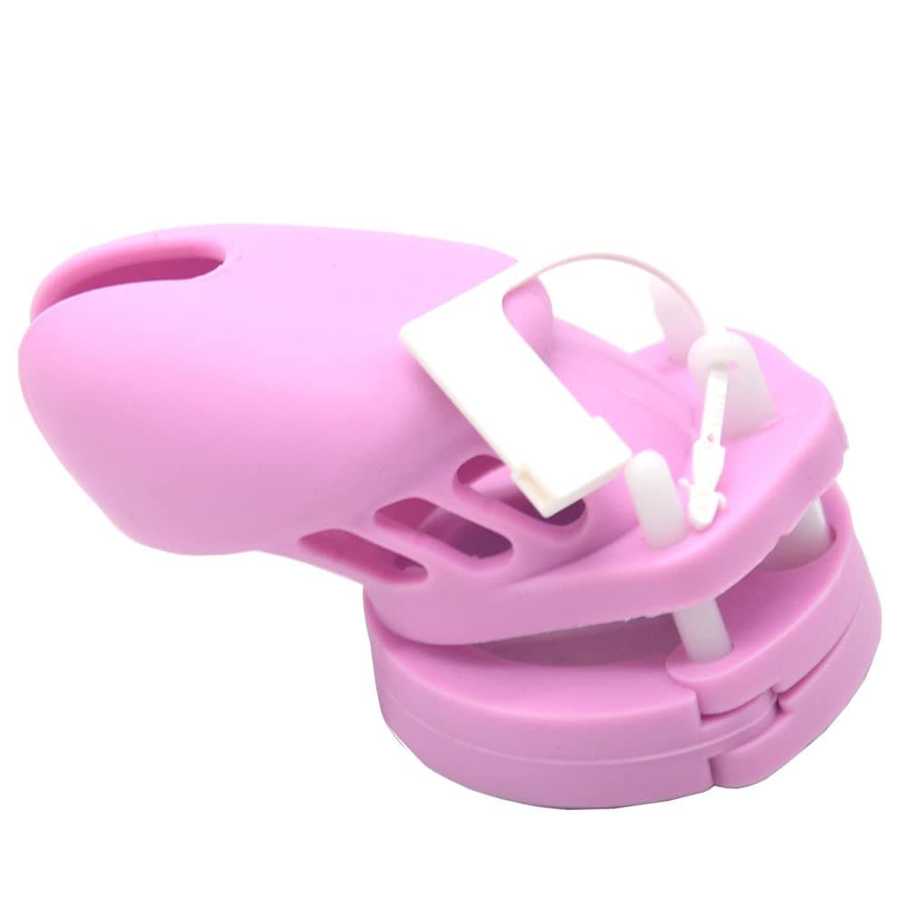 Silicone Soft CB Male Chastity Device Cock Cage with 5 Cock Ring Sex Toys for Men 6 Colors Available QC1 (CB6000S -Short cage, Light Pink)