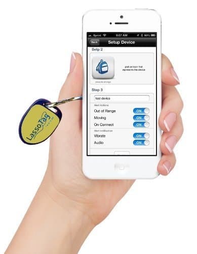 LassoTag iBeacon – Yellow: Bluetooth Low Energy (BLE) Tracking Beacon making Valuables Smarter for iOS / iPhone / iPod / iPad.