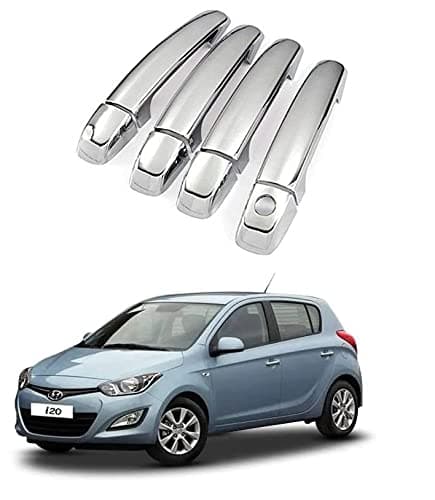 AUTOXYGEN ABS Plastic Car Door Handle Chrome Plated Front & Rear Door Guard/Cover for i20 (Till 2014, Set of 4 Pieces)