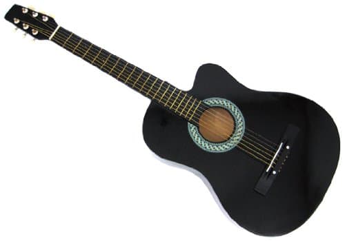 38 Inch Black Cutaway Acoustic Starter Guitar Kit Folk & Free Harmonica