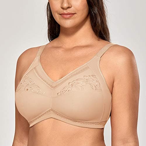 DELIMIRA Women's Mastectomy Pockets Wireless Post-Surgery Plus Size Cotton Sleep Bralette Bra