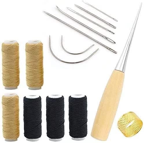 Upholstery Repair Kit, Upholstery Thread 3 Rolls Black (150 Yard) and 3 Rolls Beige (150 Yard) Includes a Heavy Duty Assorted Hand Sewing Needles kit