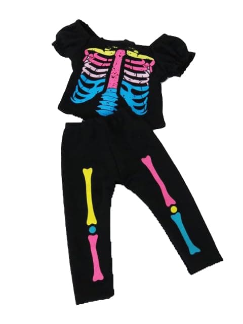 American Fashion World Electric Neon Skeleton Girl Halloween Costume | Fits 18" Girl Dolls, Madame Alexander, Our Generation, etc. | 18 Inch Doll Clothes