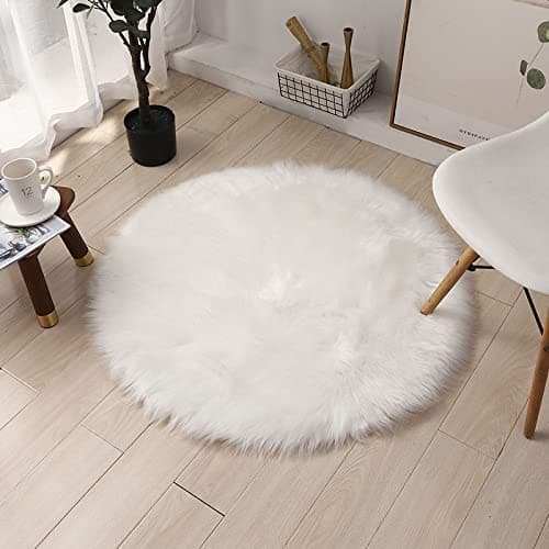 Faux Sheepskin Rugs, Soft Fluffy Faux Chair Cover Hairy Washable Carpet Non Slip Mats for Chair Bed Sofa Floor with Extra Long Wool (White, 45 x 45 cm)