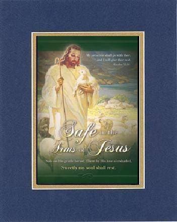 Safe in the arms of Jesus 8 x 10 Inches Biblical/Religious Verses set in Double Beveled Matting (Blue On Gold) - A Timeless and Priceless Poetry Keepsake Collection