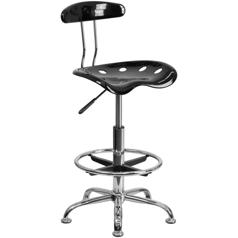 Flash Furniture Vibrant Black and Chrome Drafting Stool with Tractor Seat