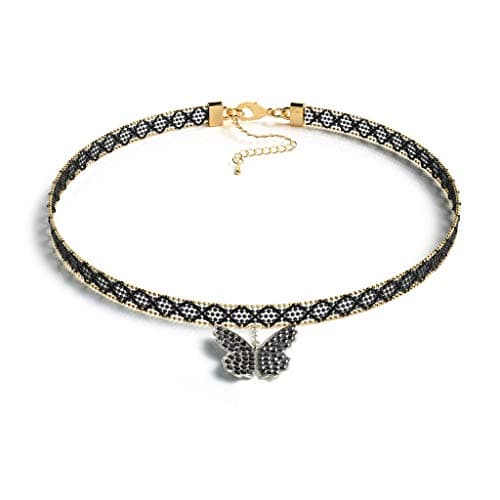 DORAFO Lace Choker Necklace, Short Necklace with Butterfly pendant Gothic Lolita Boho Necklace, Sparkly Chic Collar Choker for Party Prom Accessories for Women