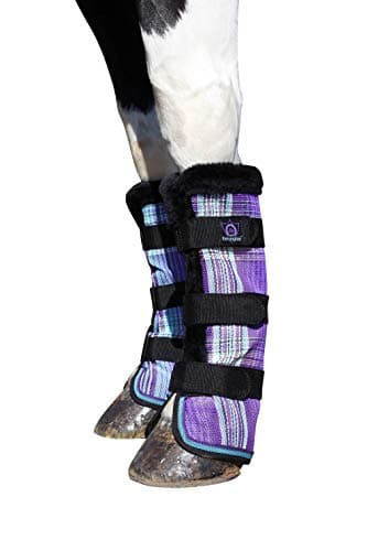 Kensington Protective Fly Boots with Fleece Trim - Horse Leg Guard - Protection from UV Rays, Insect Bites, Dirt, Debris and Injury - Stay-Up Technology - Sold in Pairs (2 Boots) (Lavender Mint)