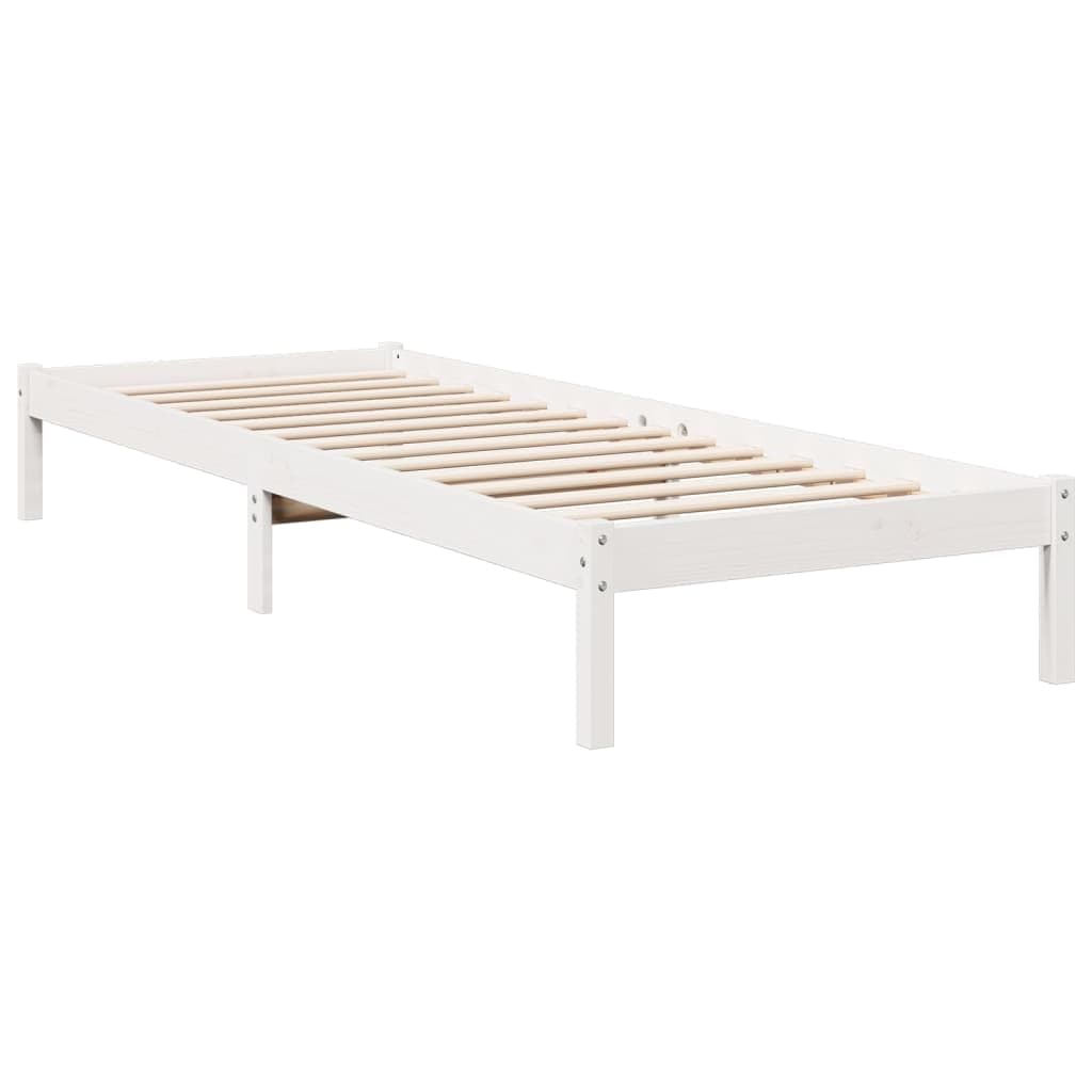 vidaXL Extra Long Single Bed Frame - Solid Pine Wood, White, 80x210 cm - Bedroom Furniture
