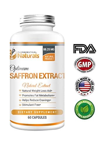 Pure Saffron Extract. Natural Appetite Suppression. Reduce Cravings, Boosts Metabolism and Blocks Appetite. 60 Capsules of 88.25 mg Formula. Antioxidant-Rich, Lowers Blood Pressure, Increases Energy.