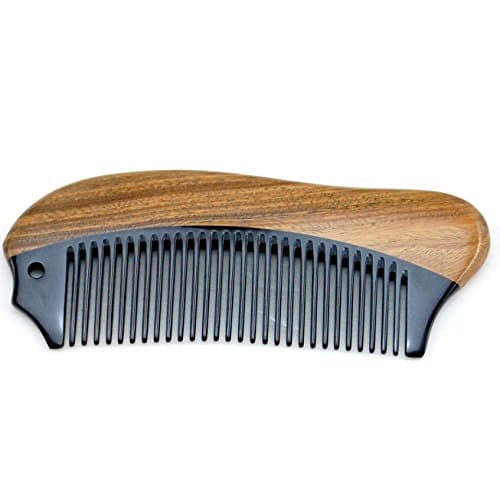 Handmade Natural Buffalo Horn Massage Hair Comb/Beard Comb/Mustache Comb, Anti Static Horn Comb (CB403 Green Sandalwood)