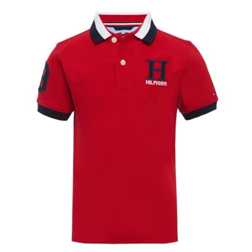 Tommy Hilfiger Boys Short Sleeve Premium Pique Polo Shirt, Button Closure, Soft & Comfortable