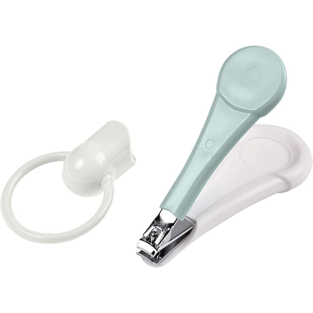 Beaba Baby Nail Clippers for Newborns & Toddlers, Safe Nail Cutter with Rounded Tips, Hygienic Protective Cap, Ergonomic Easy-Grip Handle, baby Nail Care & Grooming Accessory, 0m+, Green Blue